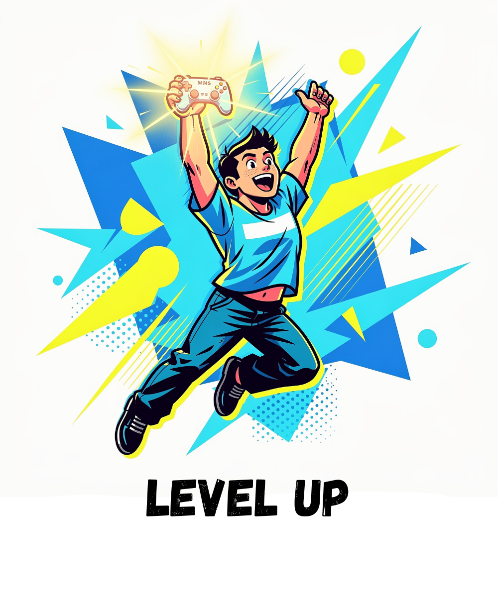Level Up! print design, flat view
