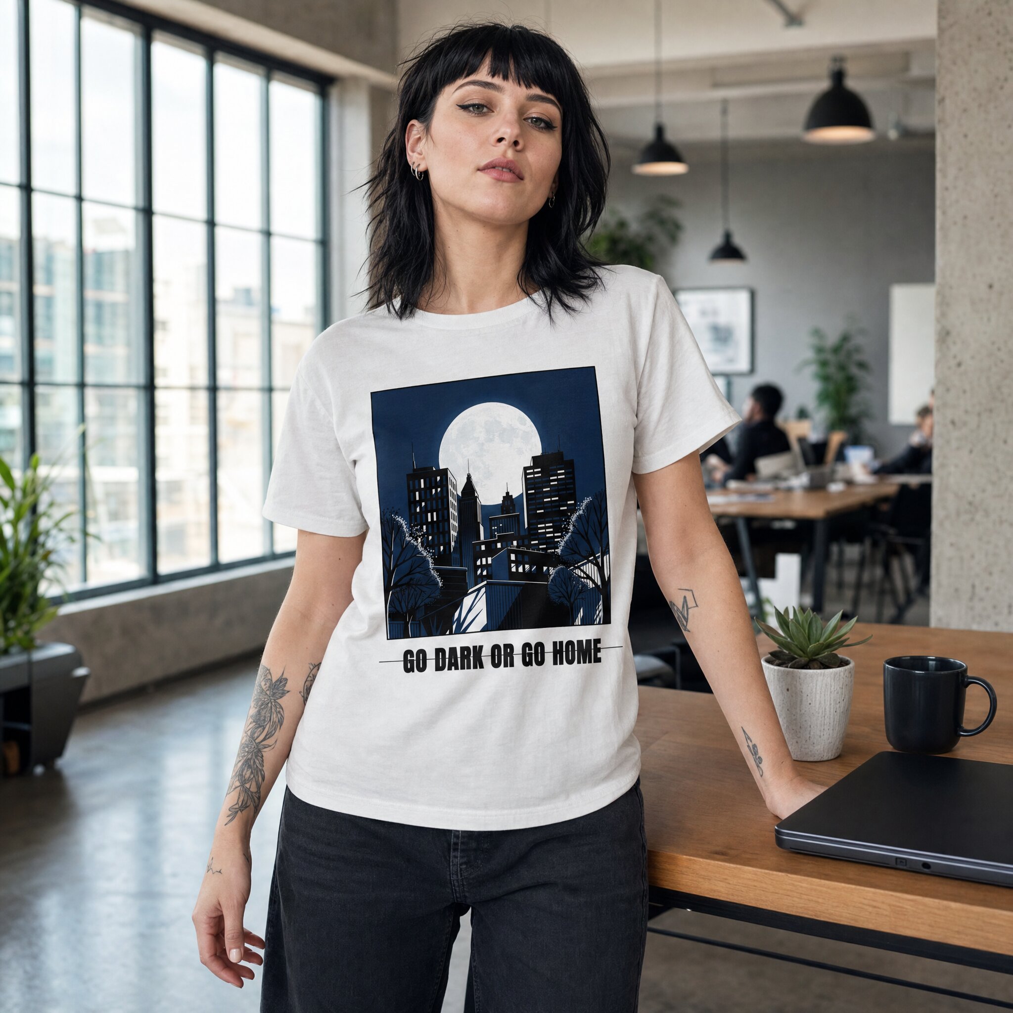 Dark Mode Activated tee, lifestyle photo, alternate angle